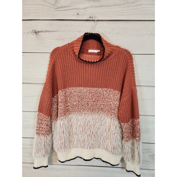 Lush Women's Color Block Orange‎ / Ivory Long Sleeve Turtleneck Sweater Size M - Picture 1 of 6
